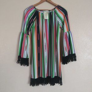 Southern Stitch NWT Multi-Color Western Boho Tunic Fringe Blouse Women's Small